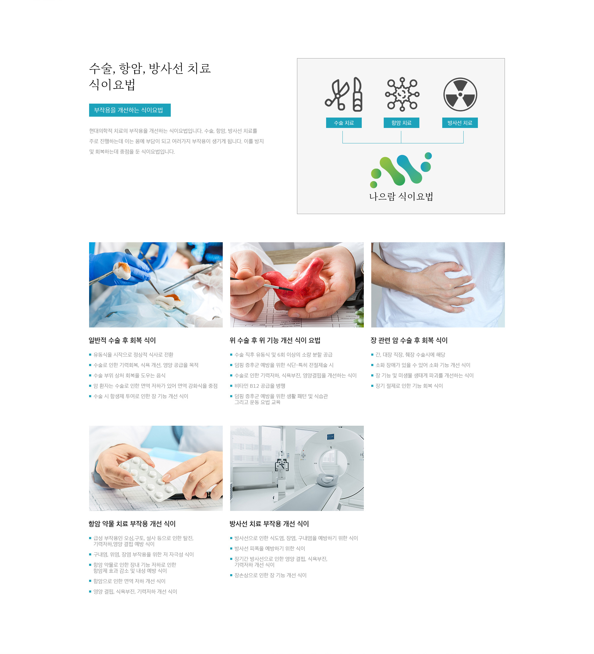 수술, 항암, 방사선 <br>치료 식이요법